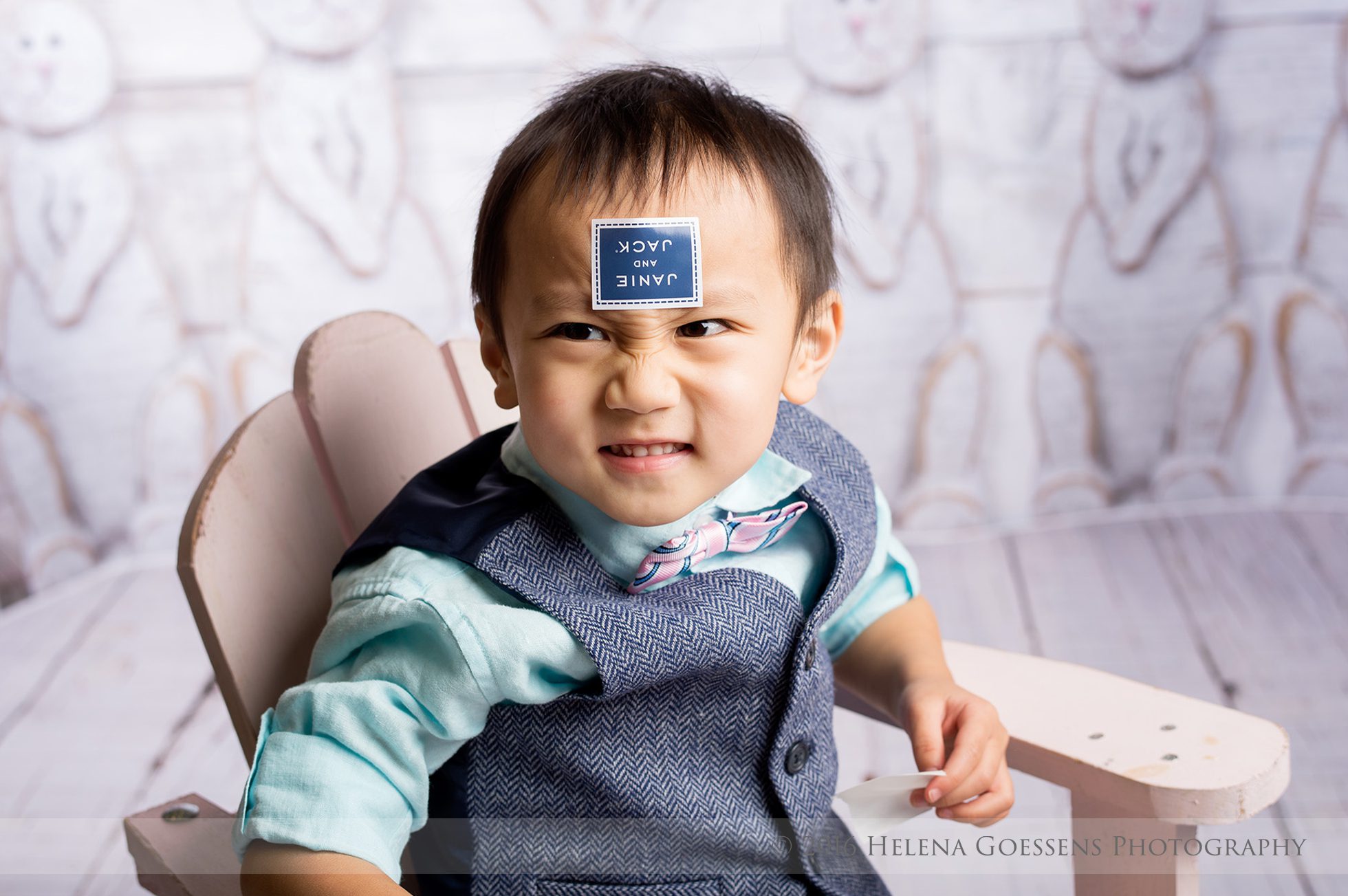 asian baby boy with a Janie and Jack Sticker