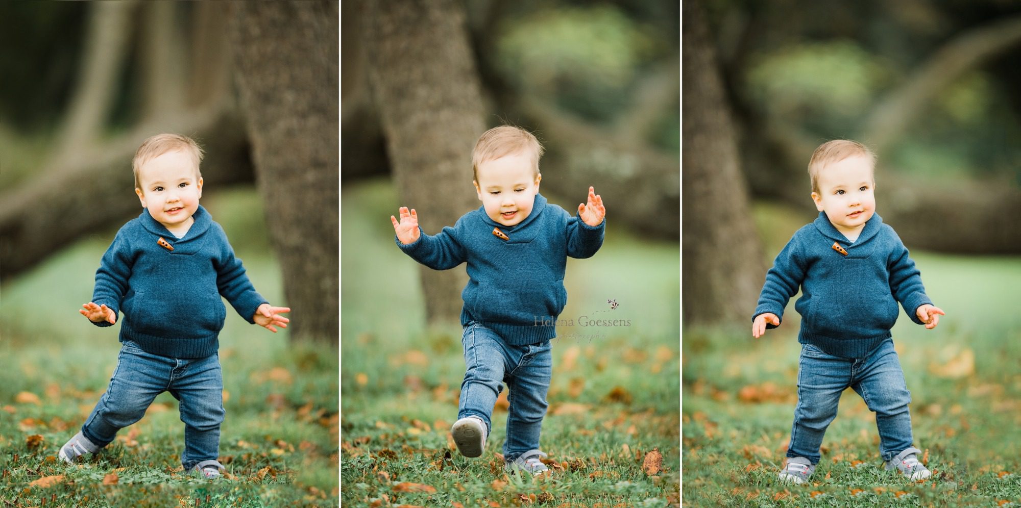 toddler boy runs during family portraits with Helena Goessens