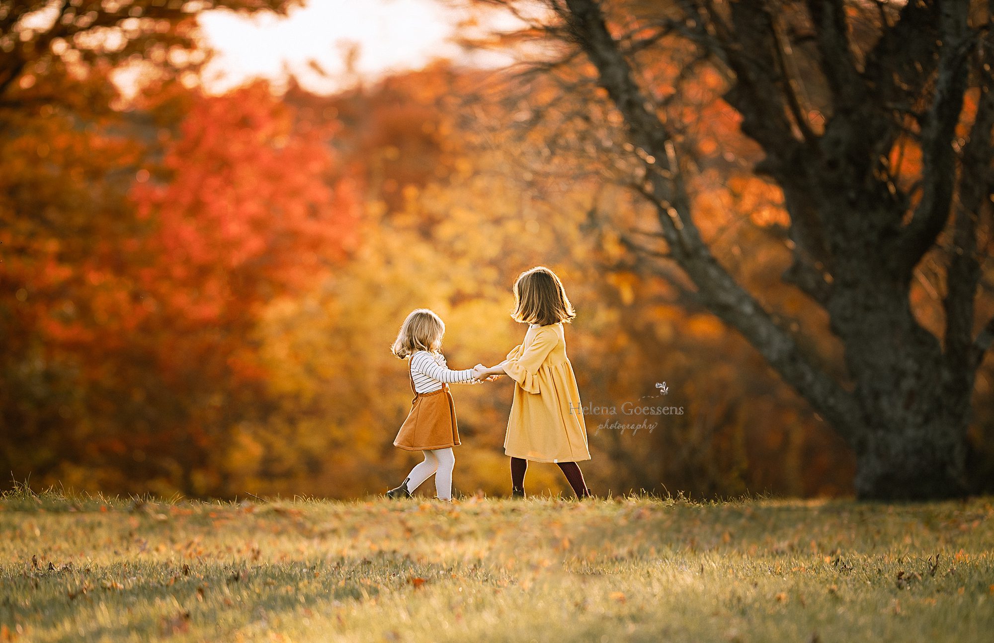 sisters play during fall family portraits with Helena Goessens Photography