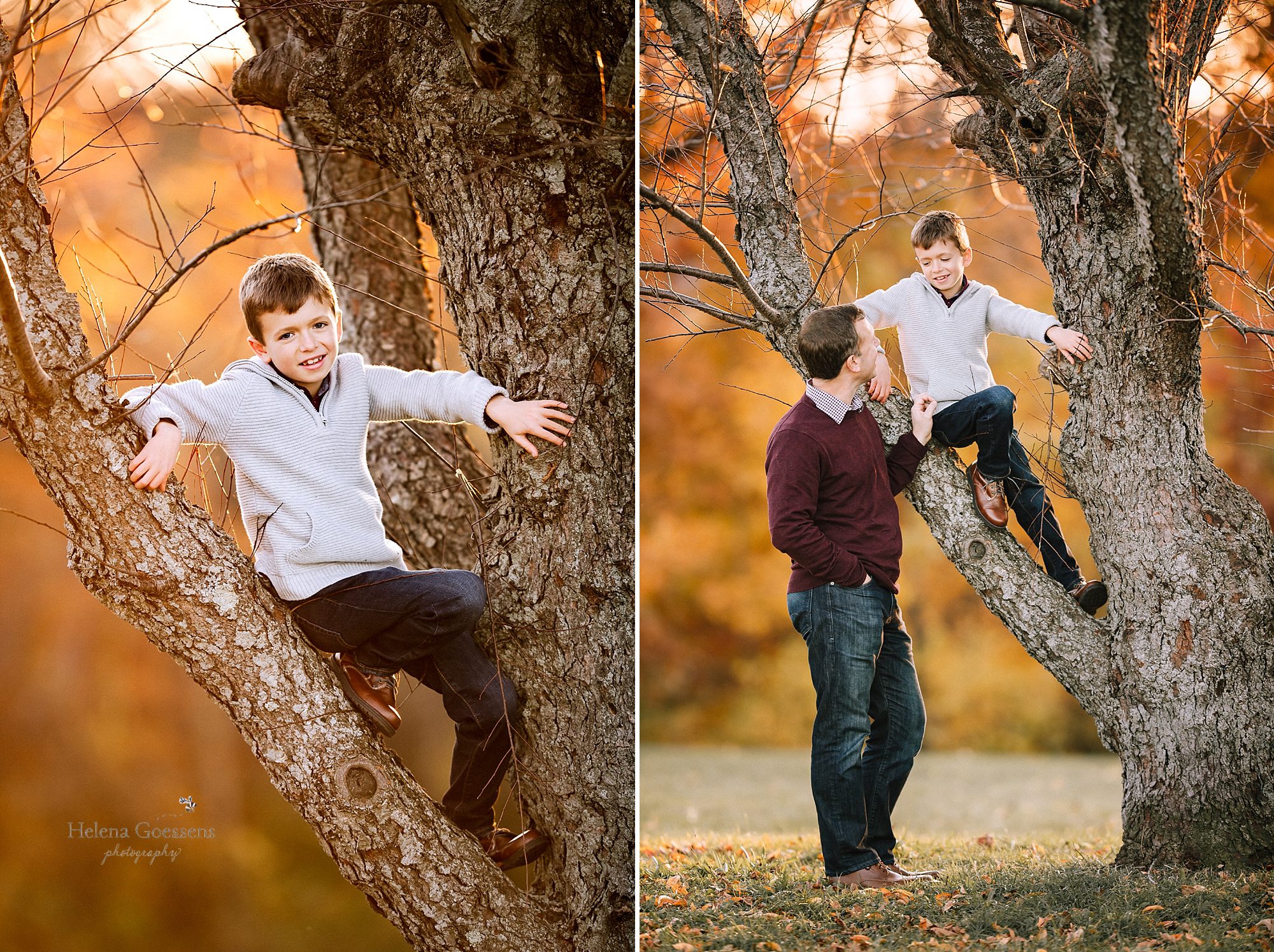 father and son play during family portraits with Helena Goessens