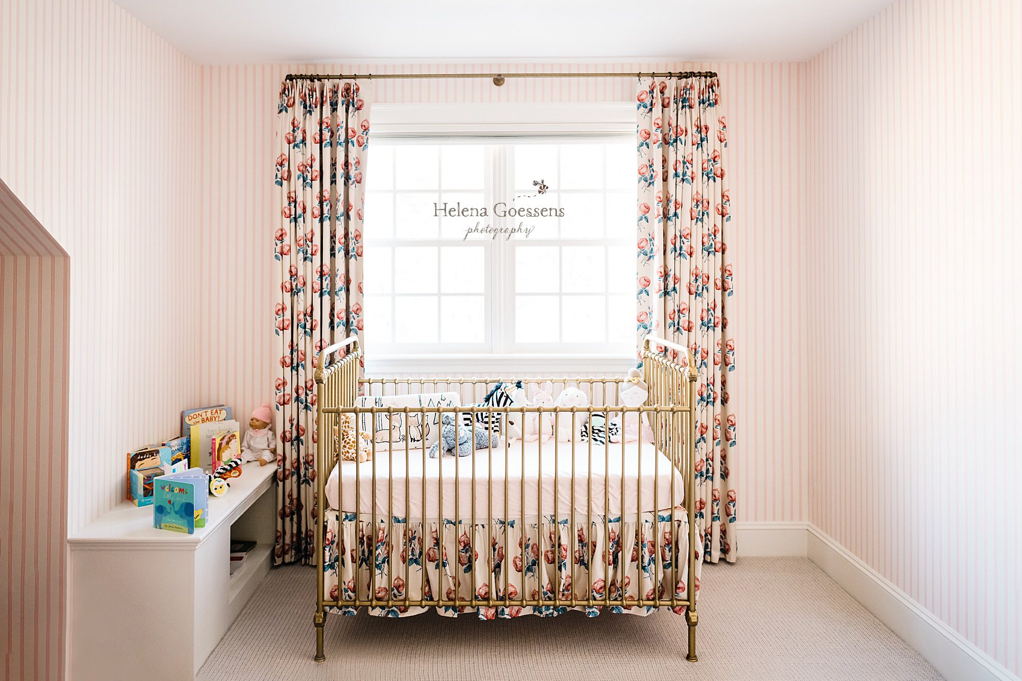 pink nursery photographed by Helena Goessens Photography in Weston MA