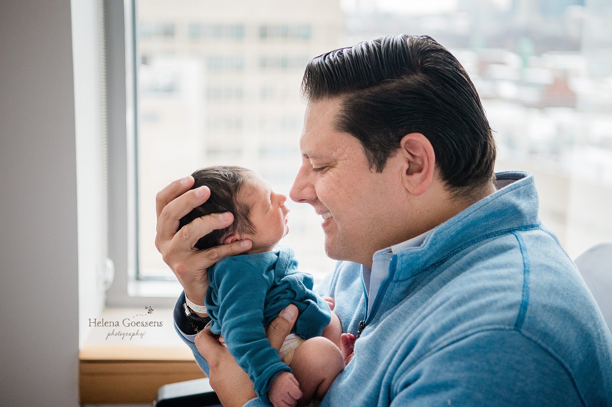 father and son during Fresh 48 newborn session with Boston newborn photographer Helena Goessens Photography