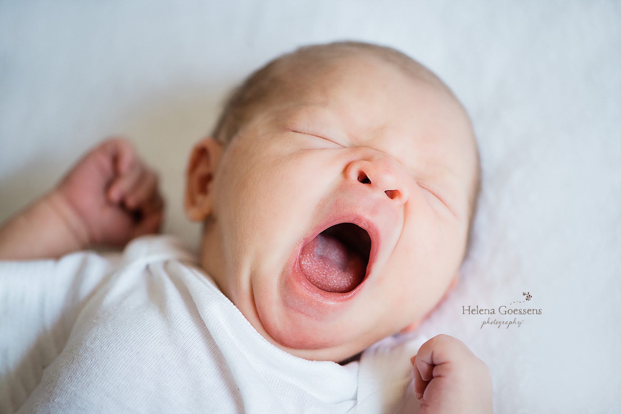 baby yawns during MA newborn session with Helena Goessens Photography