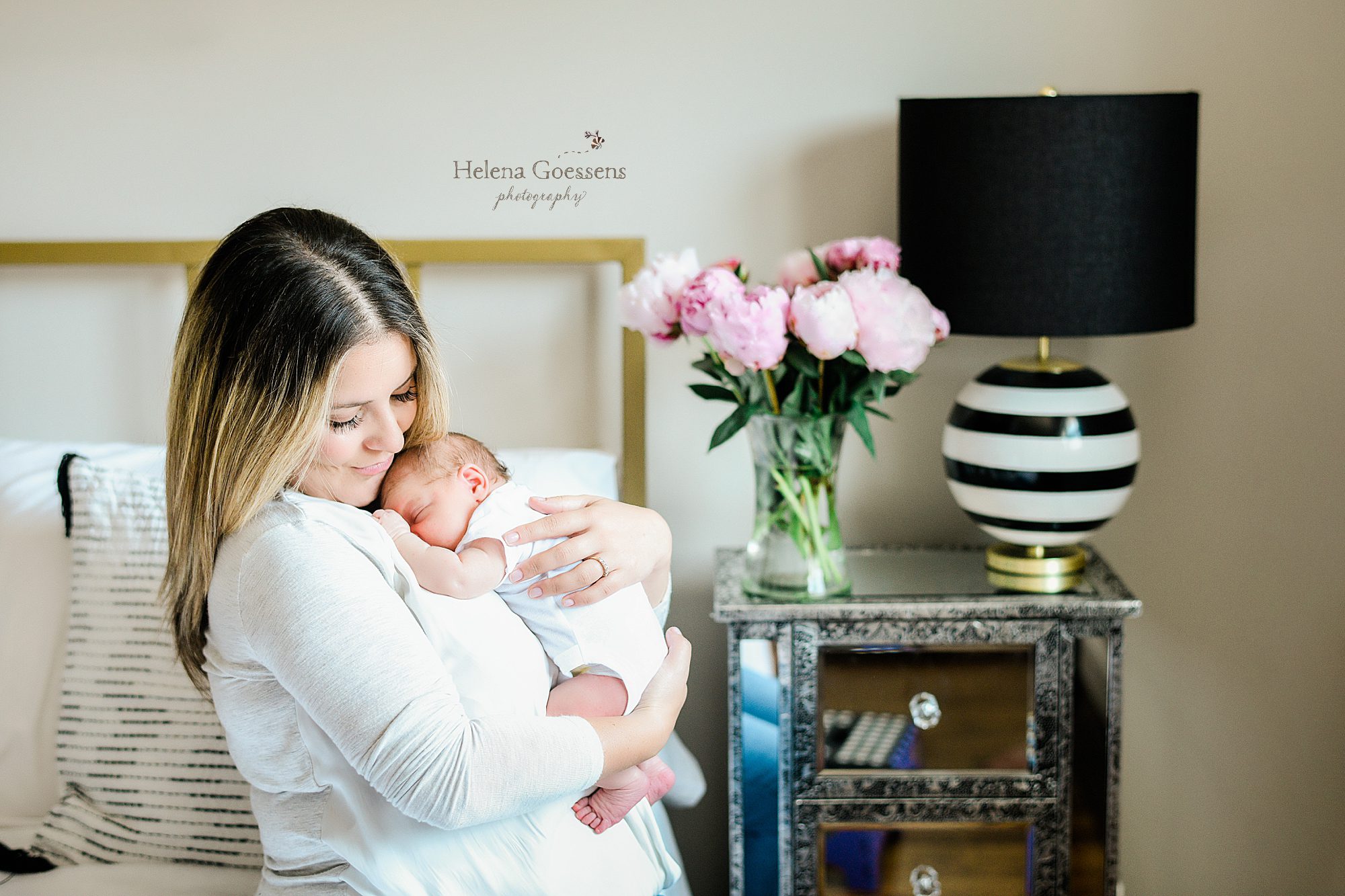 baby girl and mom during Boston newborn session with Helena Goessens Photography