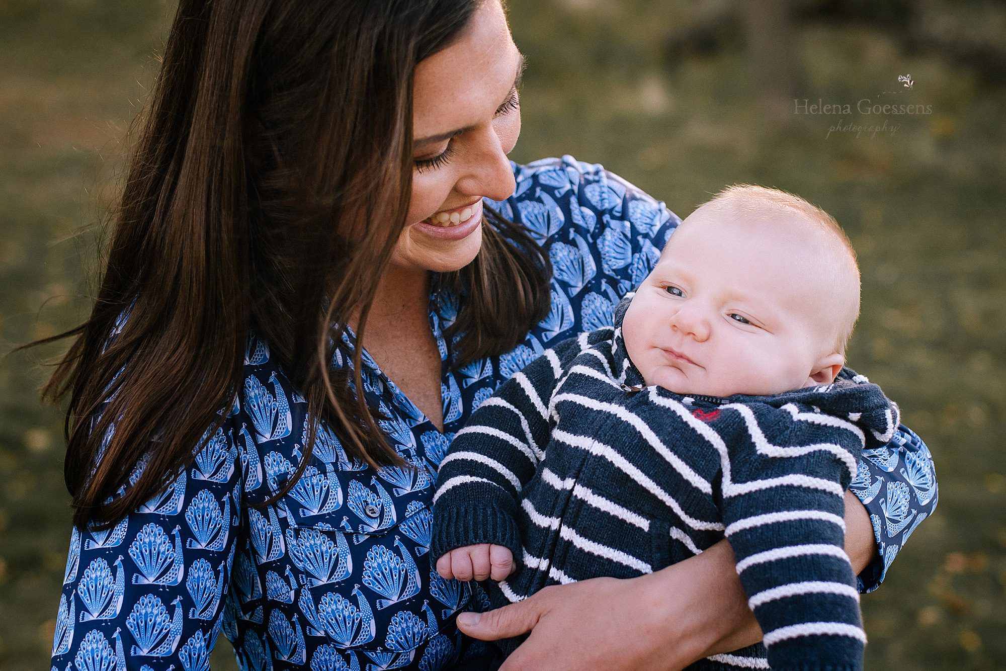 mother and 3 month old baby boy pose during Larz Anderson Park family photos with Helena Goessens Photography