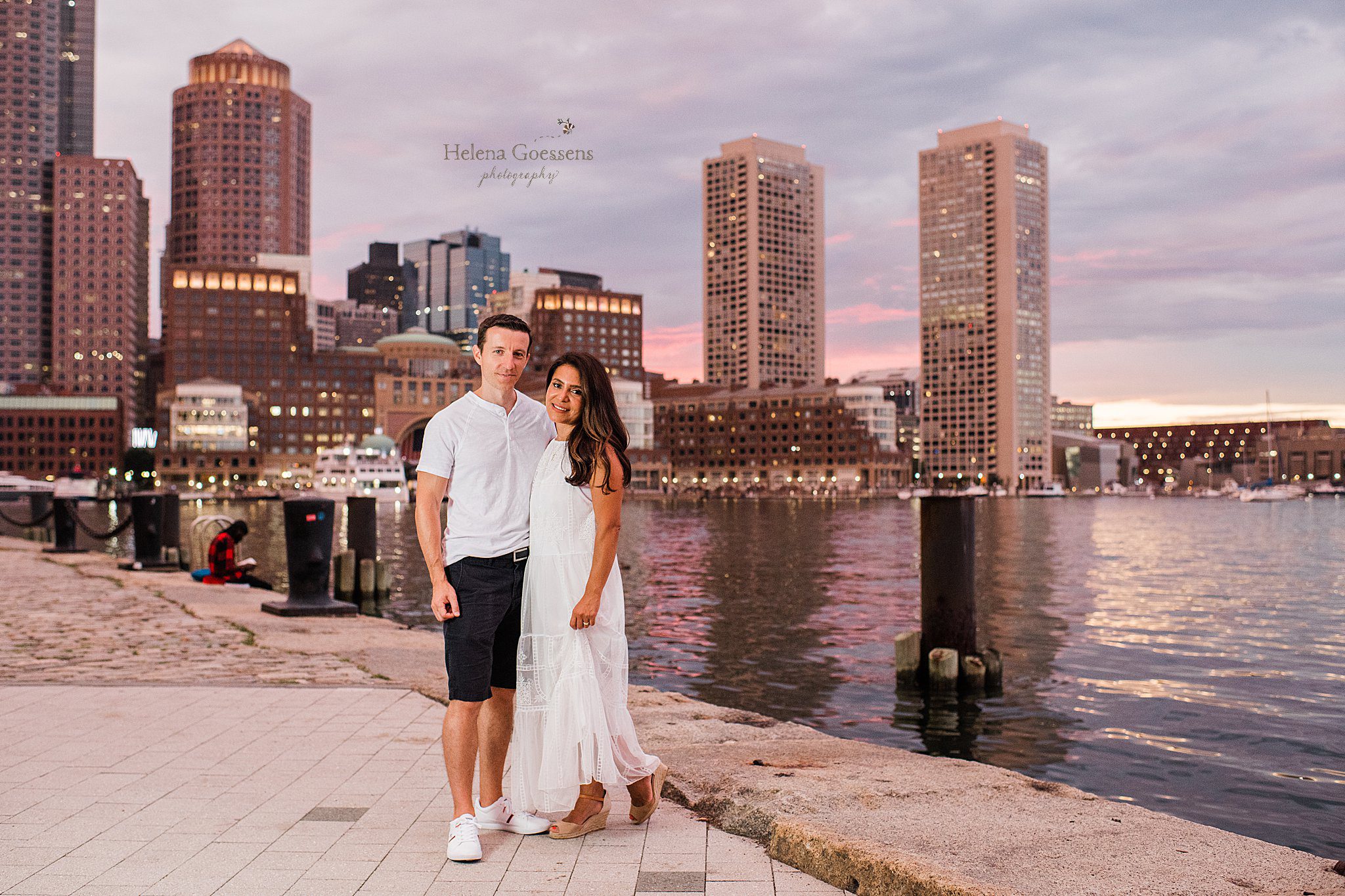 dramatic sunset during Fan Pier Boston Family Session with Helena Goessens Photography