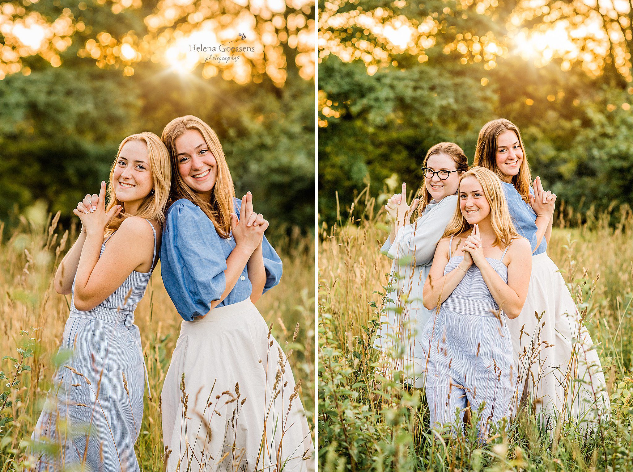 sisters pose playfully during Peter's Hill family session with Helena Goessens Photography