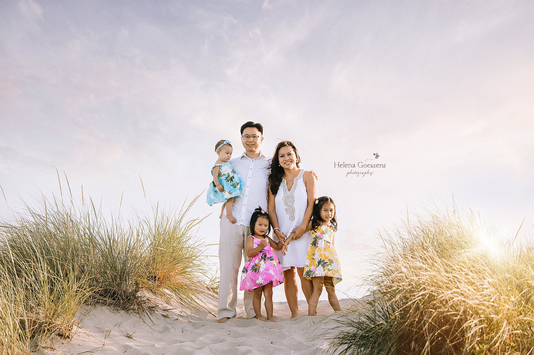 family of five poses during Rexhame Beach Family Portraits