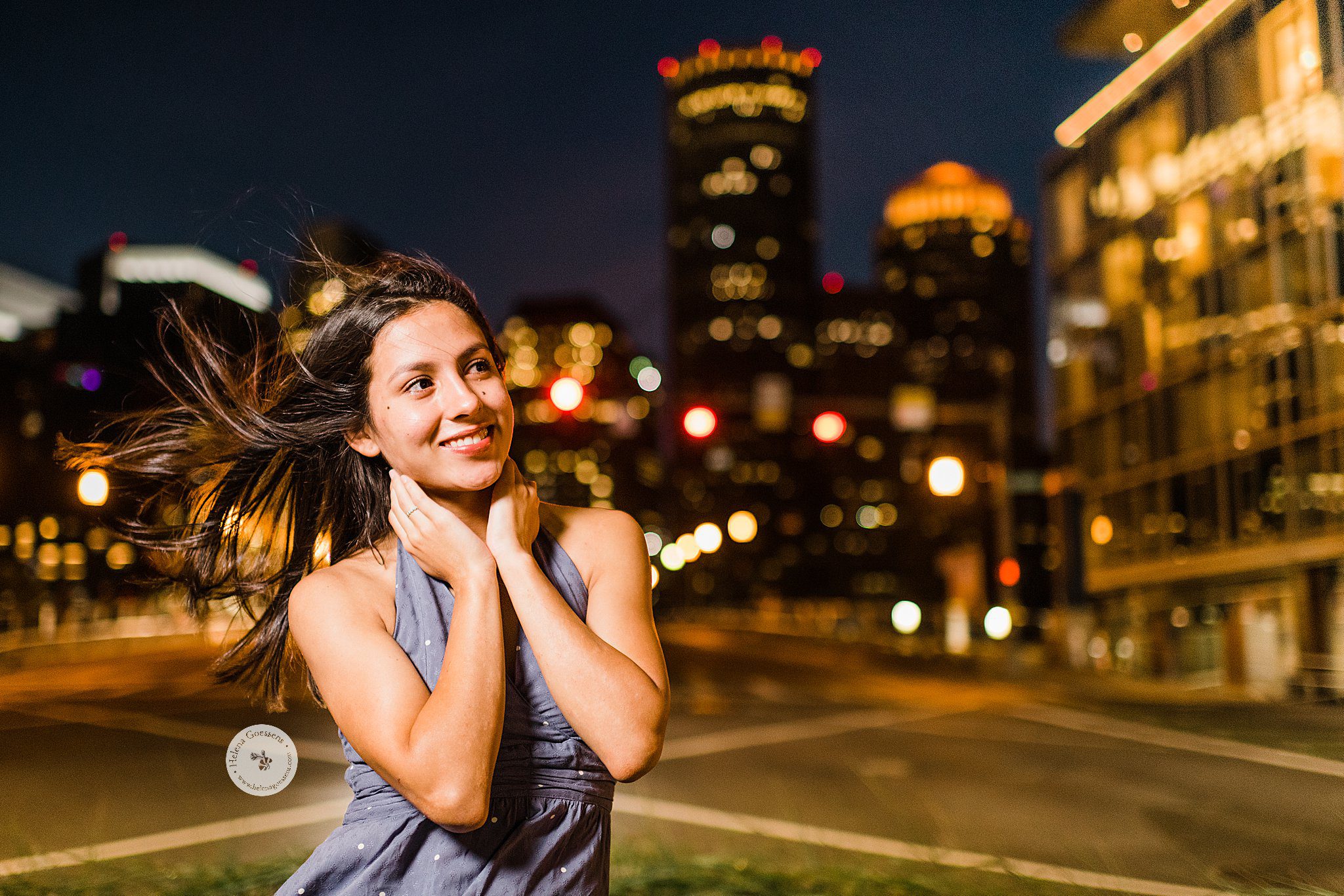 nighttime portraits at Fan Pier Park in Boston MA with Helena Goessens Photography