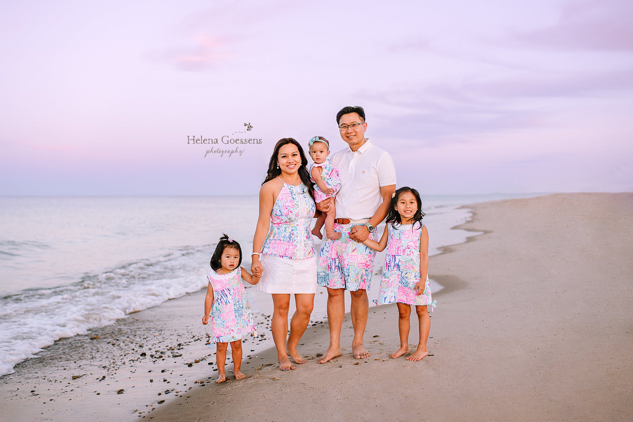 Rexhame Beach Family Portraits at sunset with Lily Pulitzer outfits