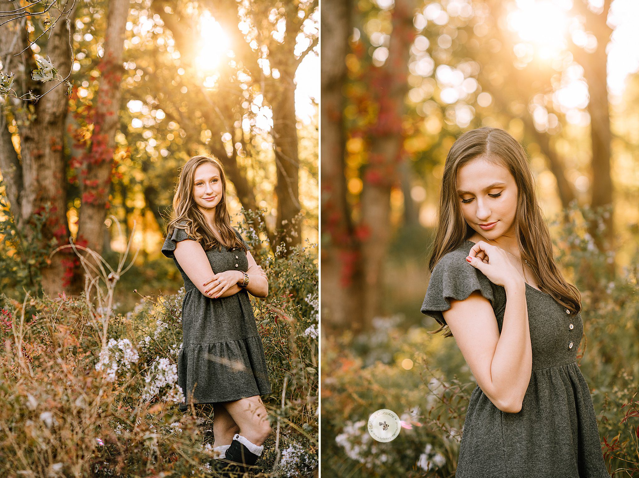 fall senior portraits at sunset in Brookline MA