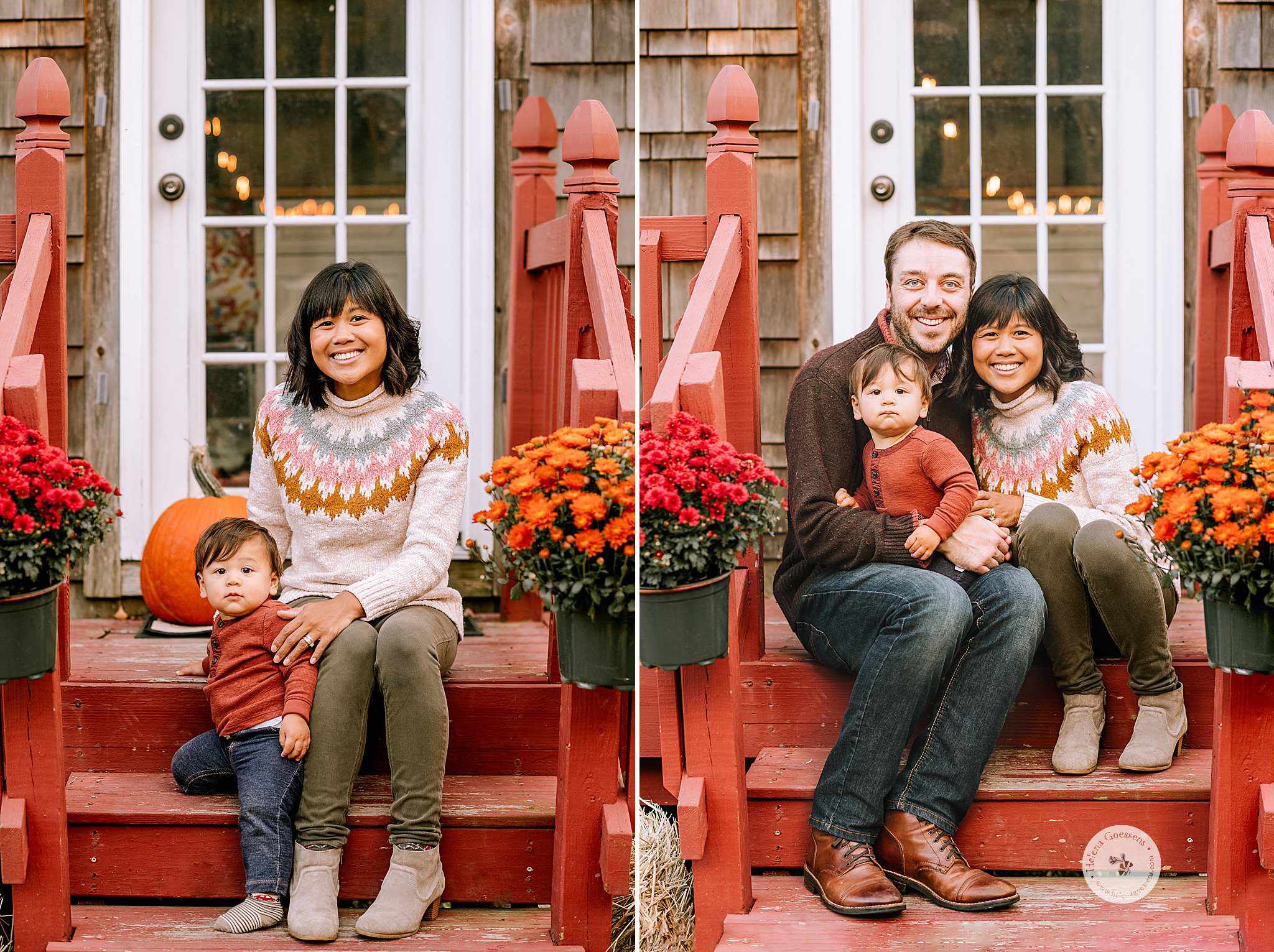 Dedham MA family portraits on backyard steps with Helena Goessens Photography