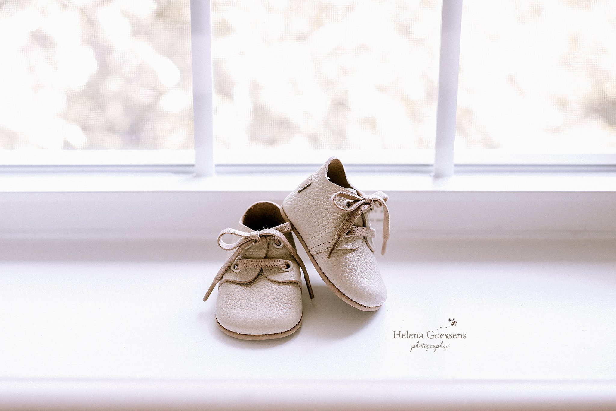 baby's booties sit on window sill in Chestnut Hill 