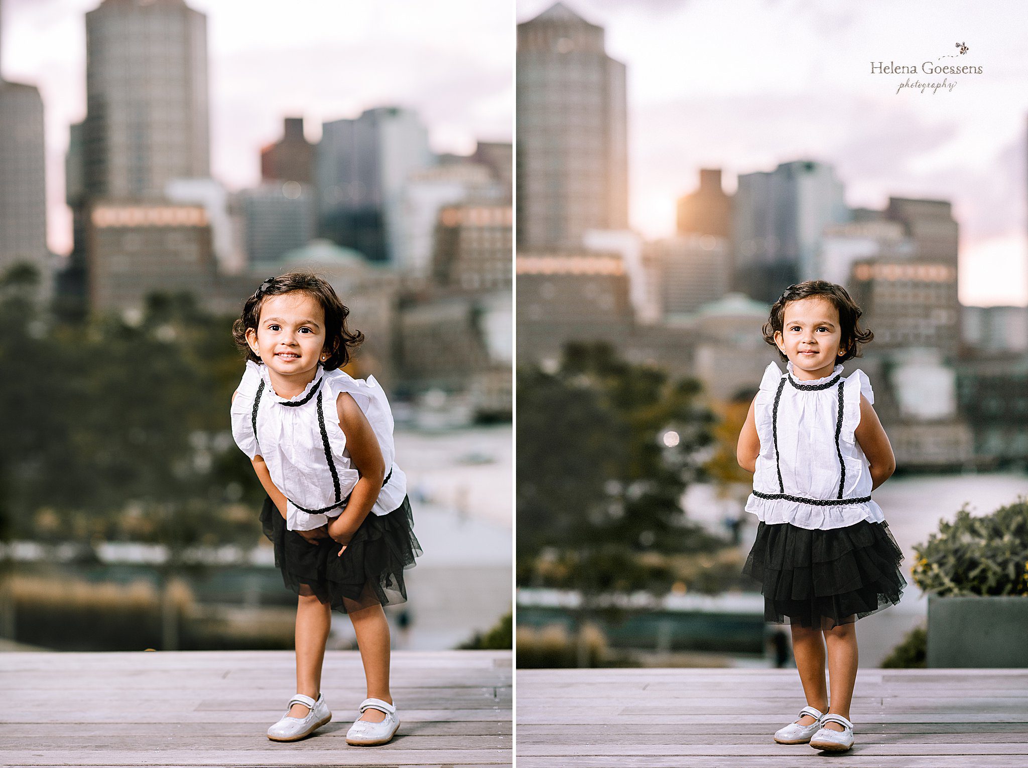 toddler girl runs around during sunset portraits with Helena Goessens Photography