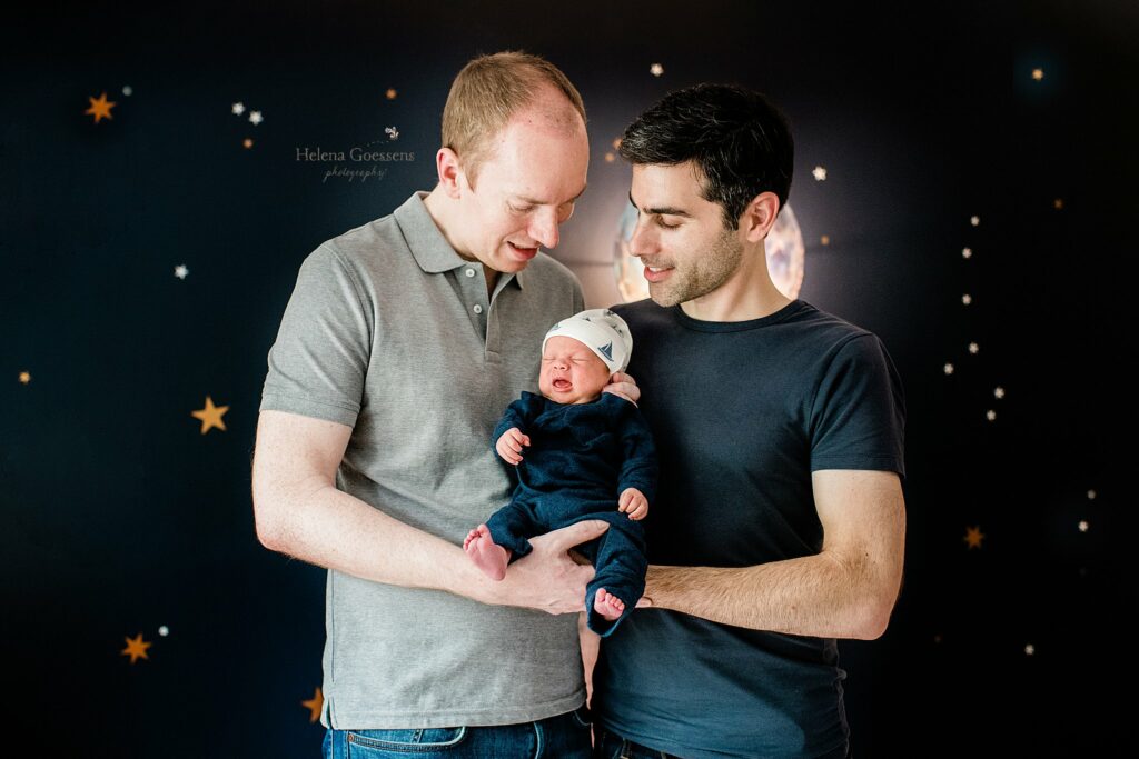 Needham MA Lifestyle Newborn Session for newborn baby boy and two fathers