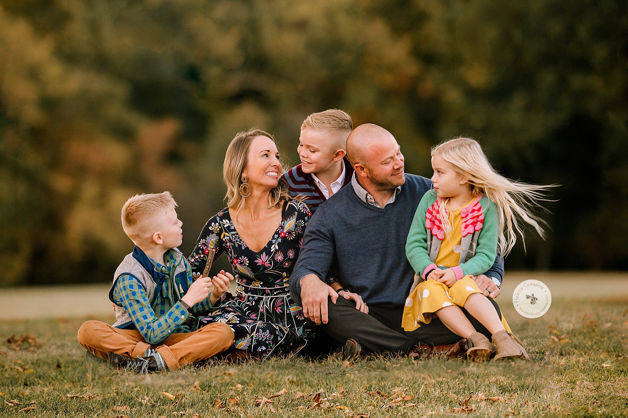 Fall Family Portraits in Brookline MA with family of five at Larz Anderson Park