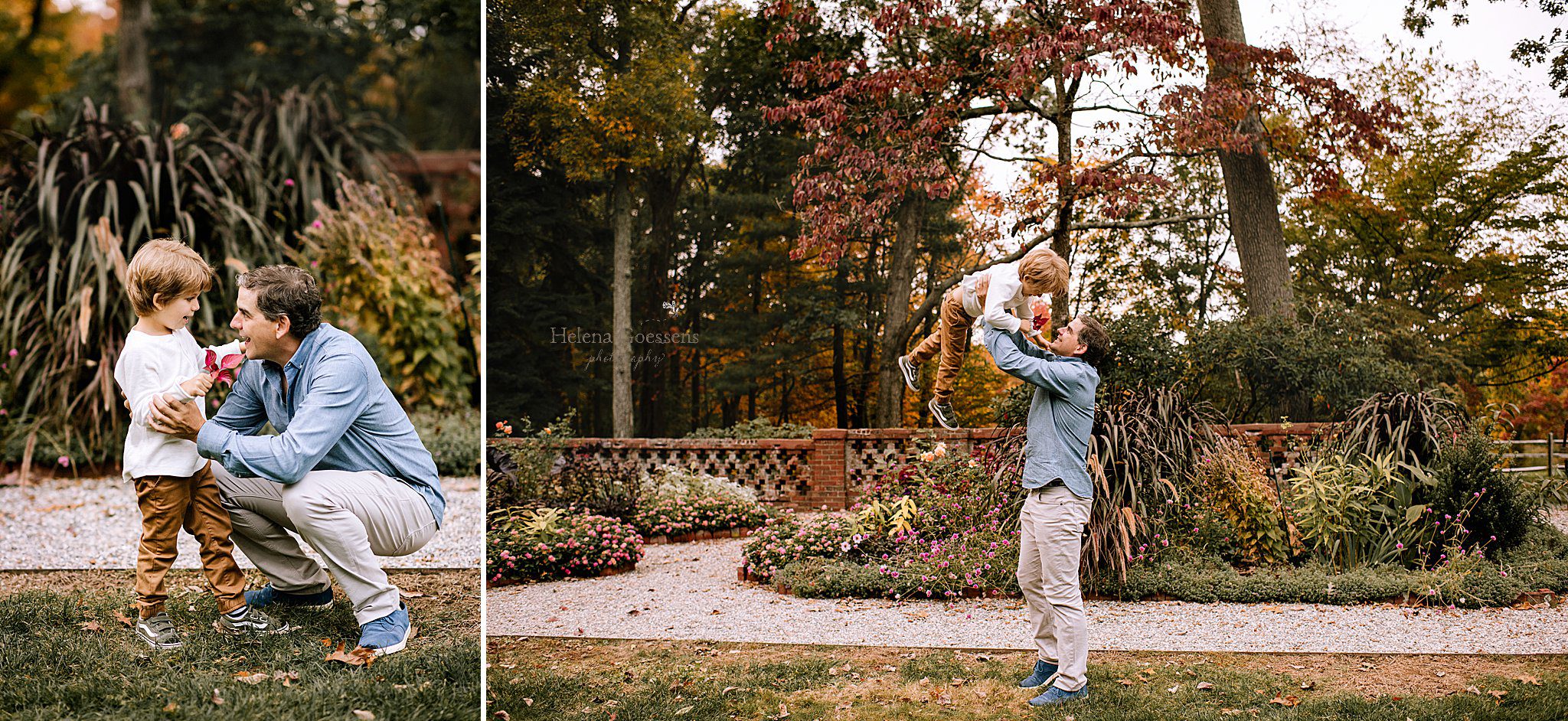 dad plays with toddler during MA family portraits at Bradley Estate