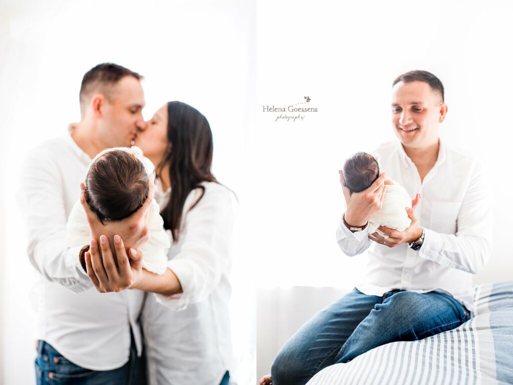 new parents hold baby during Jamaica Plains lifestyle newborn session 
