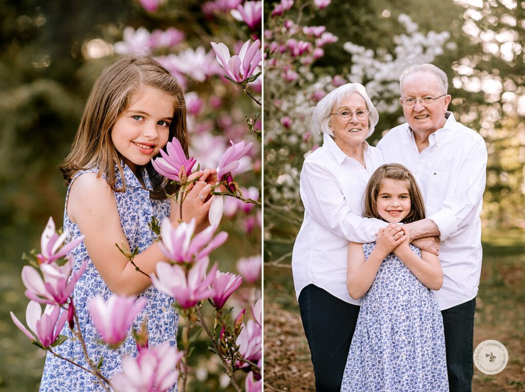 little girl poses with grandparents during Peter's Hill family photos
