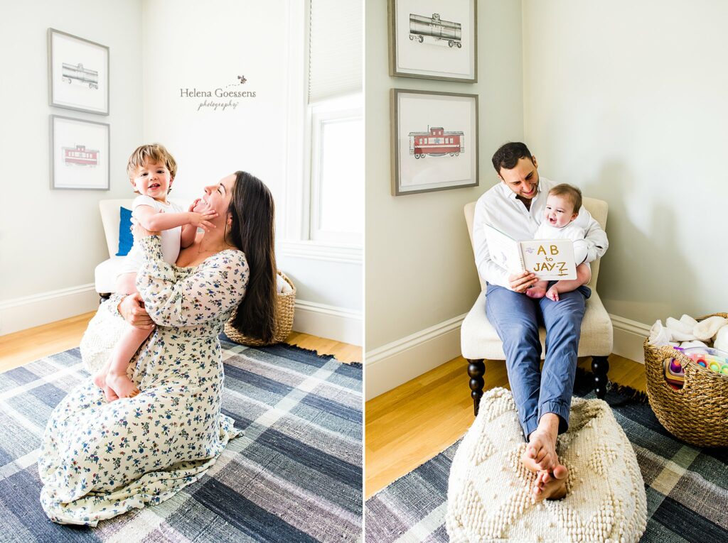 parents play with boys during Lifestyle Family Portraits in Weston MA