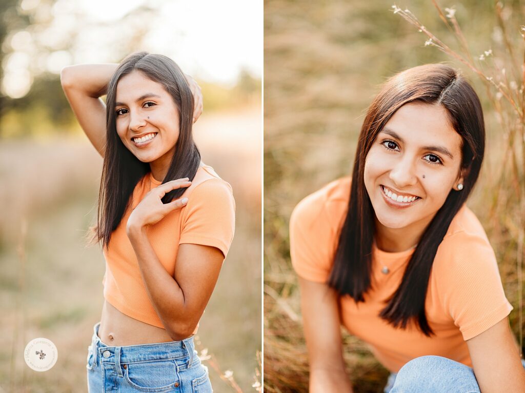 teen poses in grass during Concord MA family photos 