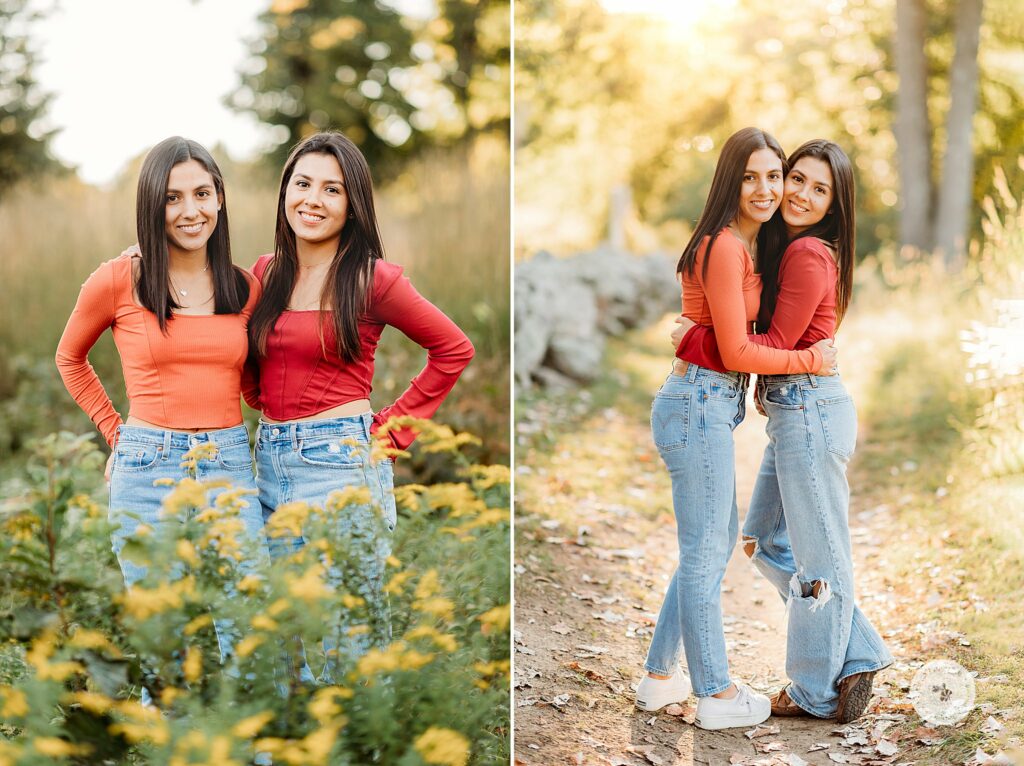 twin sisters hug during The Old Manse Family Portraits
