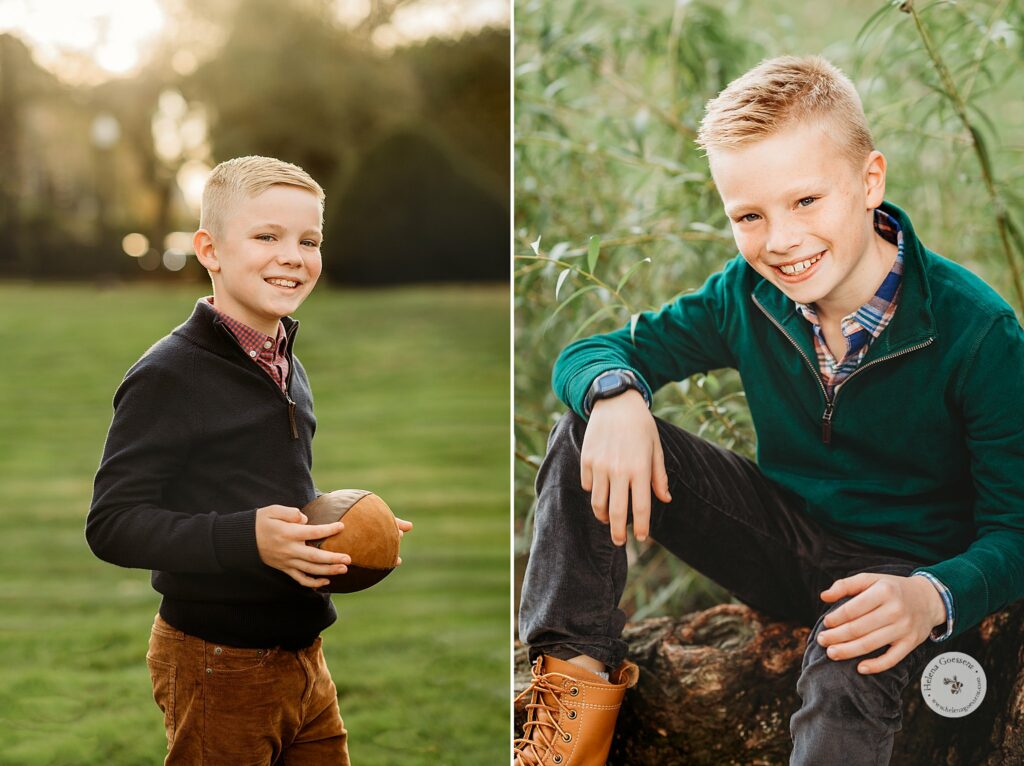 boys pose during Public Garden Family Portraits in the fall 