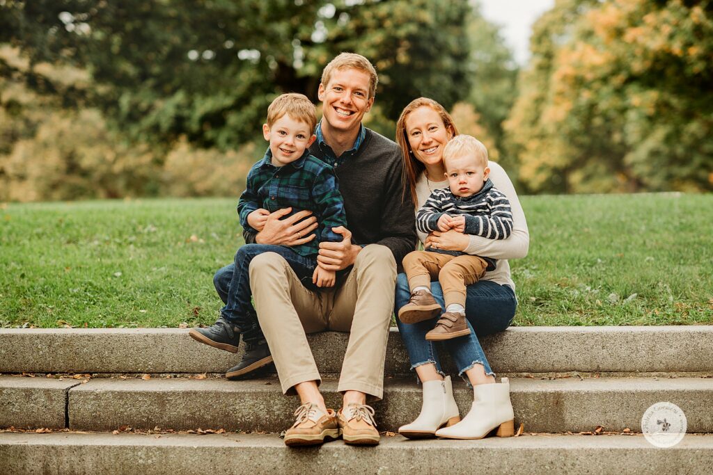 Fall Family Portraits at Larz Anderson Park for family with two young boys 