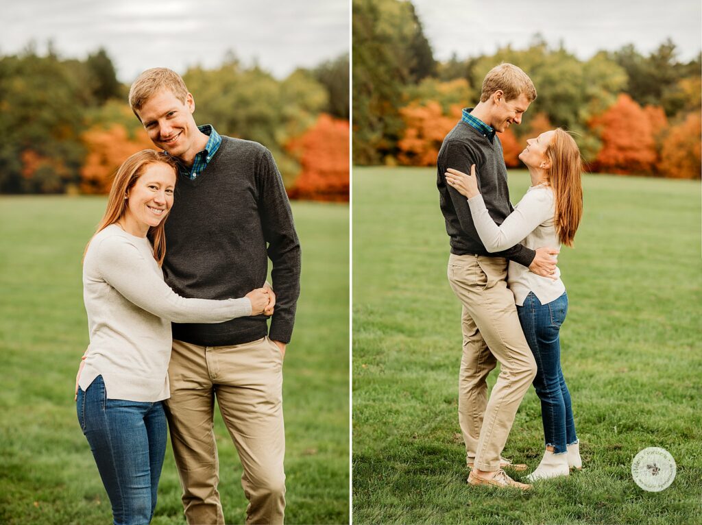 parents hug during MA family photos in the fall 