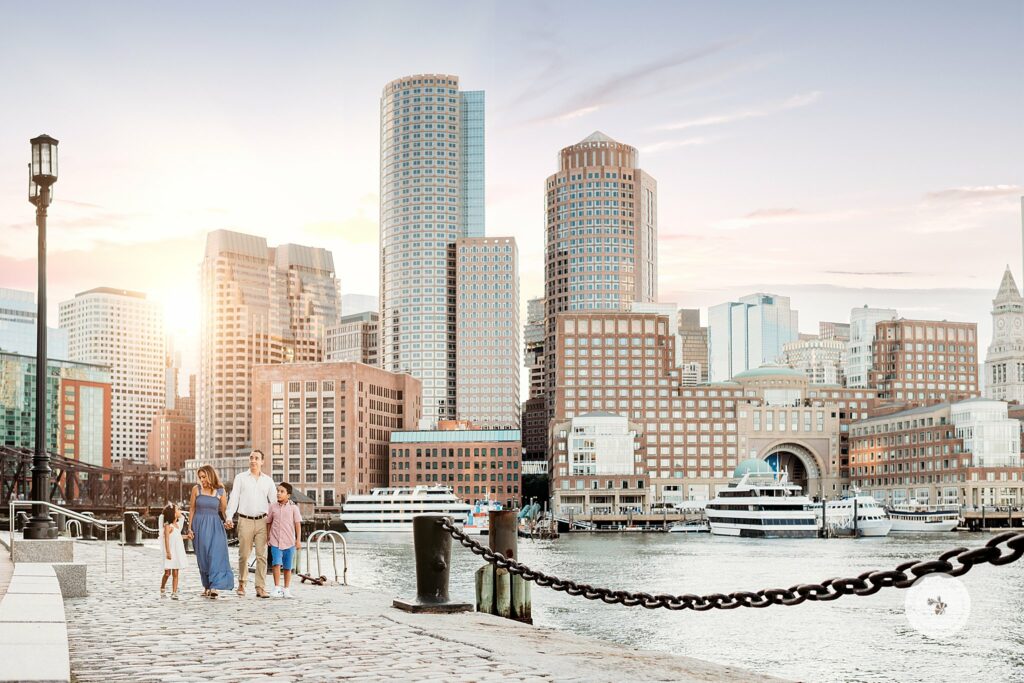 family portraits along waterfront in Boston MA during 2021 