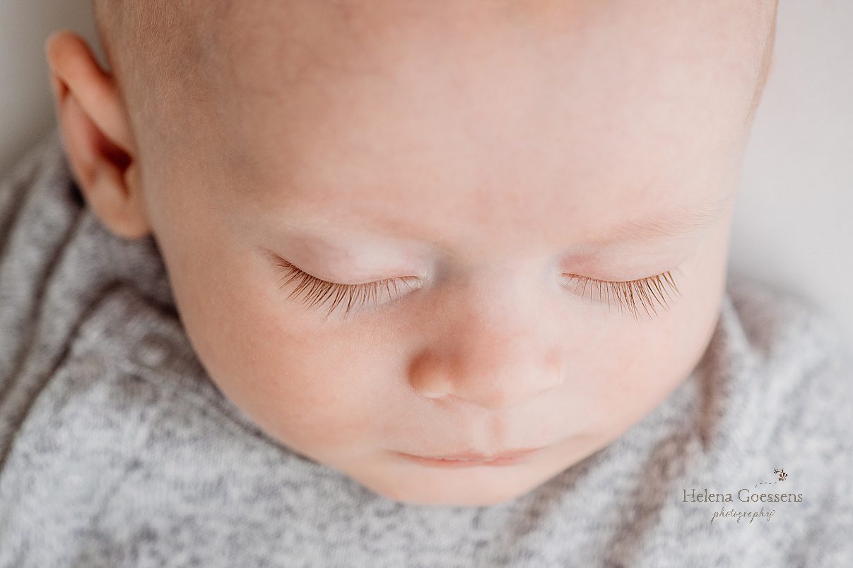 boy's eyelashes during newborn session in Foxborough apartment
