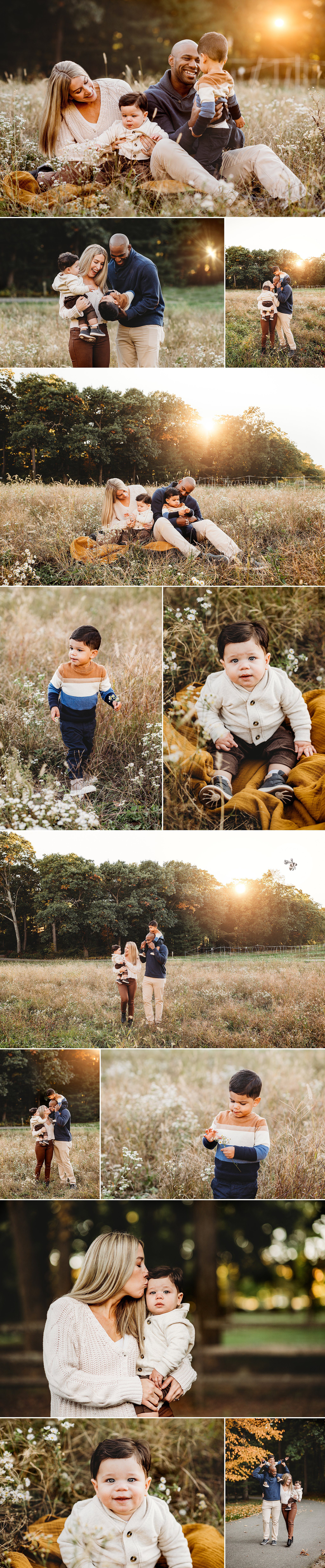 Fall Family Session in Canton MA at the Bradley Estate at sunset for family with young children photographed by Boston MA family photographer Helena Goessens Photography