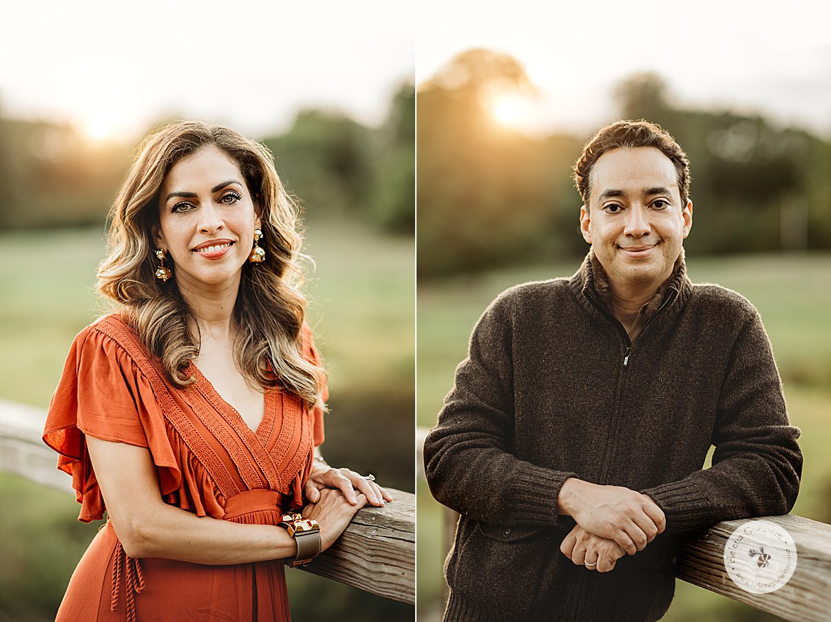 headshots of MA couple during sunset family portraits in Concord 