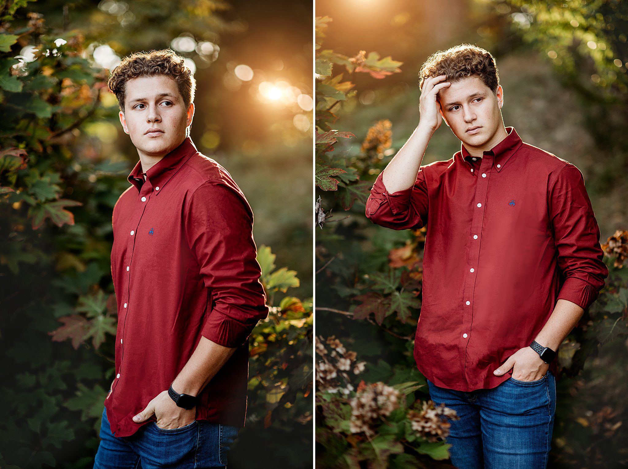 Boston senior portraits for guy in red button down shirt and jeans photographed by MA senior portrait photographer Helena Goessens Photography