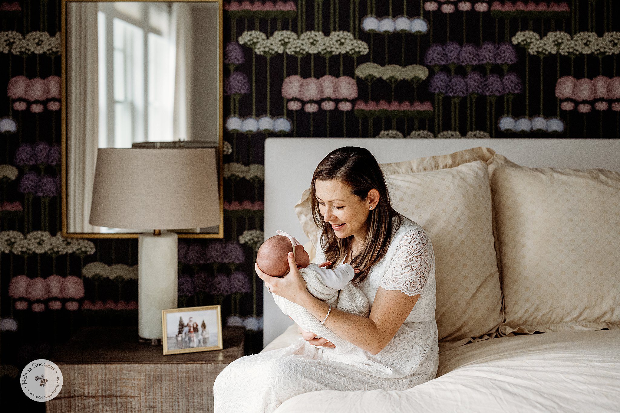 mom smiles at baby girl during Dover MA Lifestyle Newborn Session