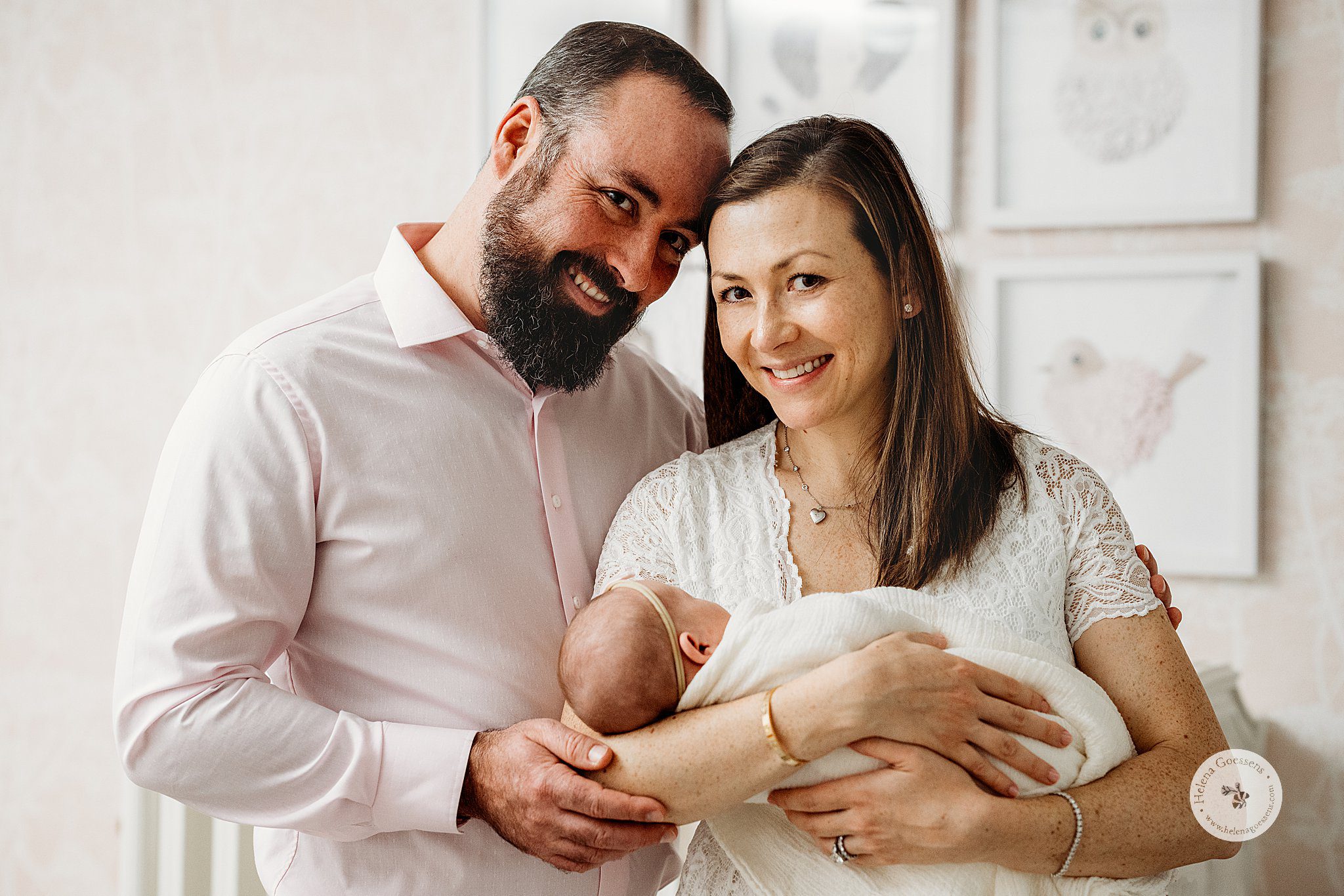 mom and dad hold newborn baby girl in arms during Dover MA Lifestyle Newborn Session