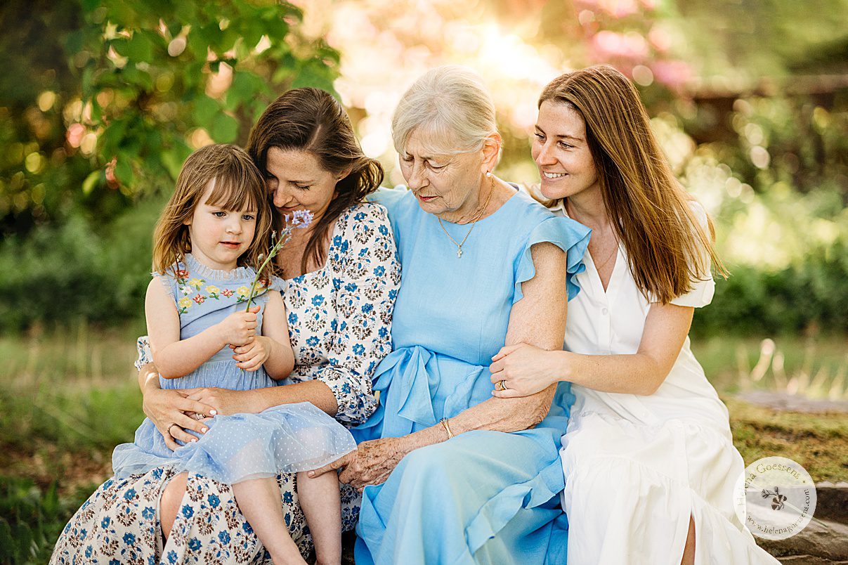 grandmother sits with daughters next to her and granddaughter during Bradley Estate family photos